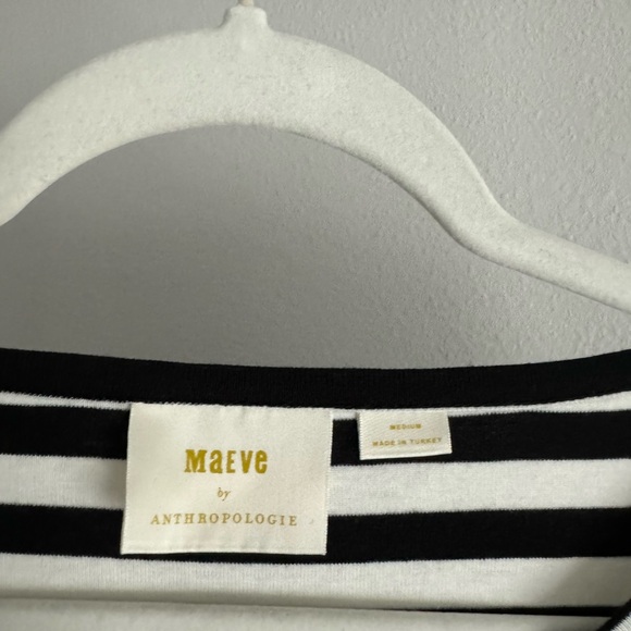 Anthropologie Maeve Flouncy White Black Striped Cotton Top Bell Sleeves Sz M - Picture 8 of 9